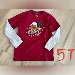 Gymboree Red Long Sleeve Shirt with Embroidered Gingerbread Design